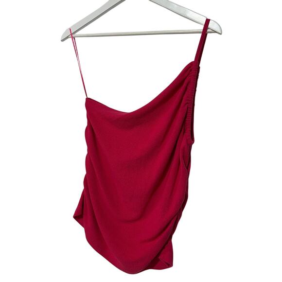 Sanctuary One Shoulder Ruched Asymmetrical Sexy Top Deep Pink Womens XXL NEW - Picture 9 of 12